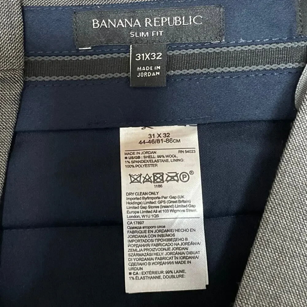 Banana Republic Men's Gray Slim Straight Leg Trousers Ankle Pants Size 31x32
